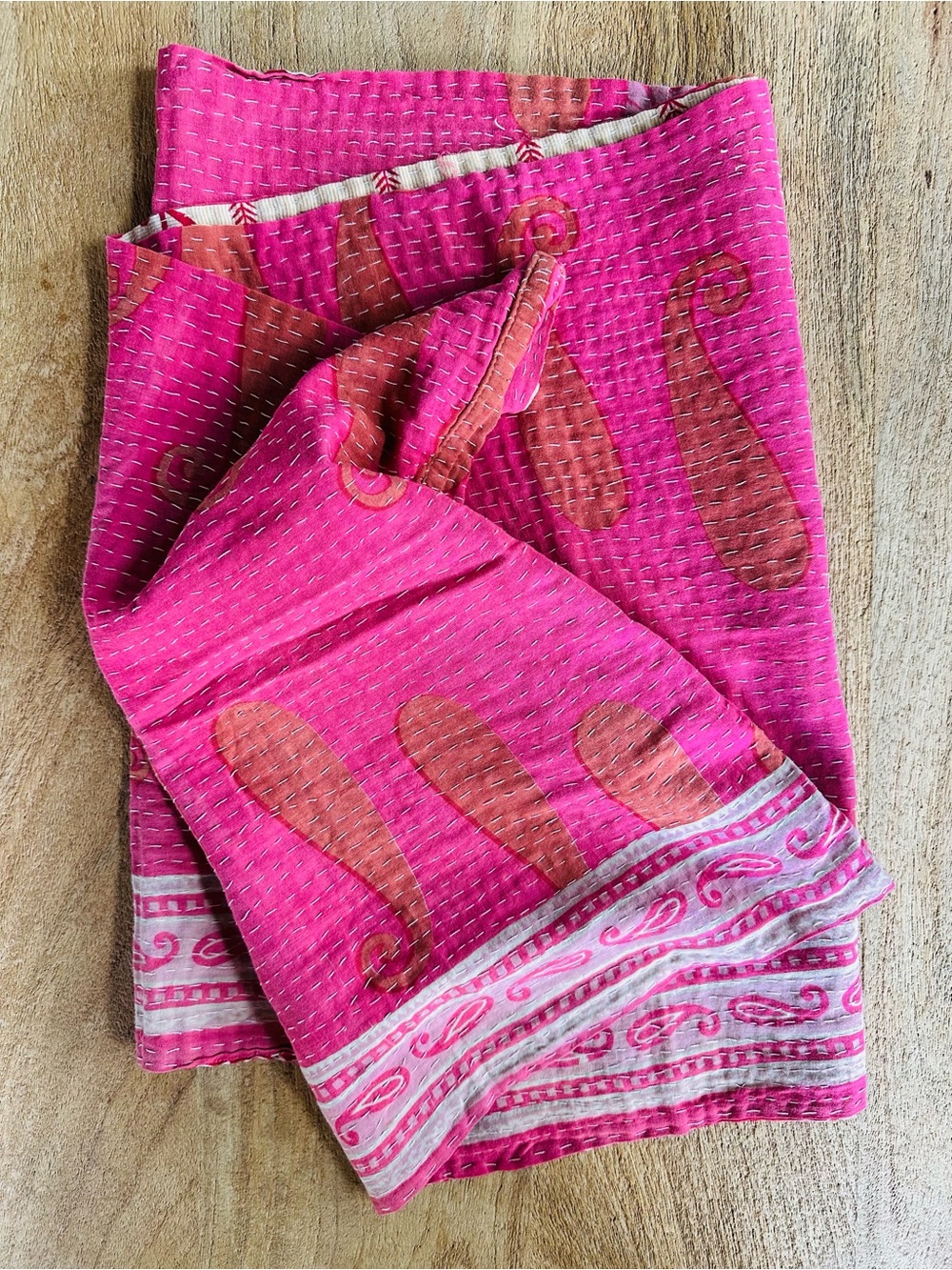 World Market Kantha Patchwork Infinity Scarf Floral Paisley Boho Reversible - Picture 7 of 9